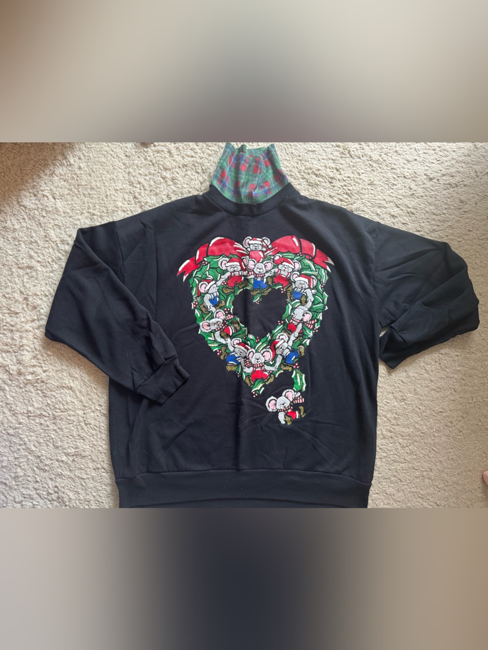 Vtg holiday mouse heart pullover